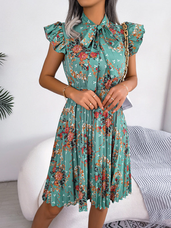 Women's Elegant Flower Tie Waist Swing Pleated Skirt - 2 colours available
