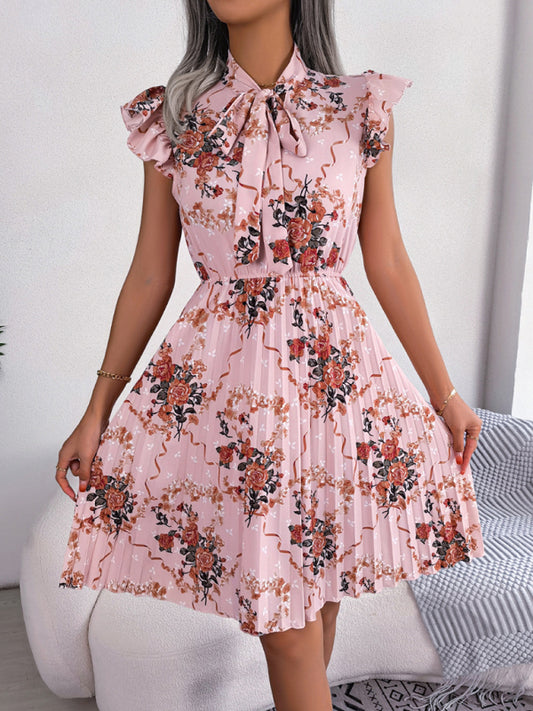 Women's Elegant Flower Tie Waist Swing Pleated Skirt - 2 colours available