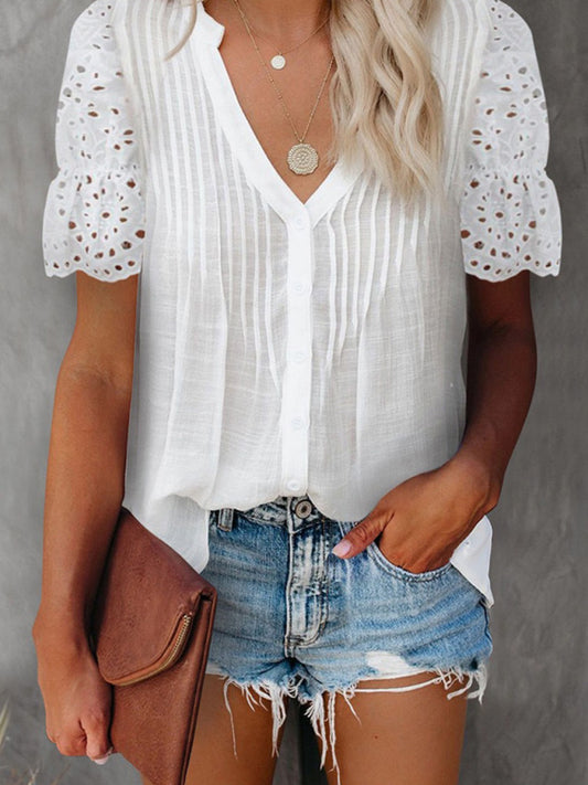 White Lacey Pretty Short Sleeve Blouse
