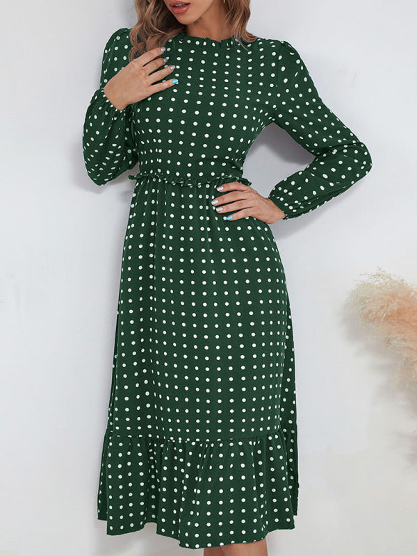 Women's casual long sleeve French polka dot dress - 3 colours available