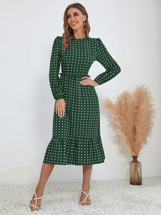 Women's casual long sleeve French polka dot dress - 3 colours available