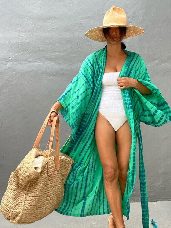 Beach Cover Up Tie Dye Graphic Print Sun Protection Cardigan Bikini Over Cover Up - 3 colours available