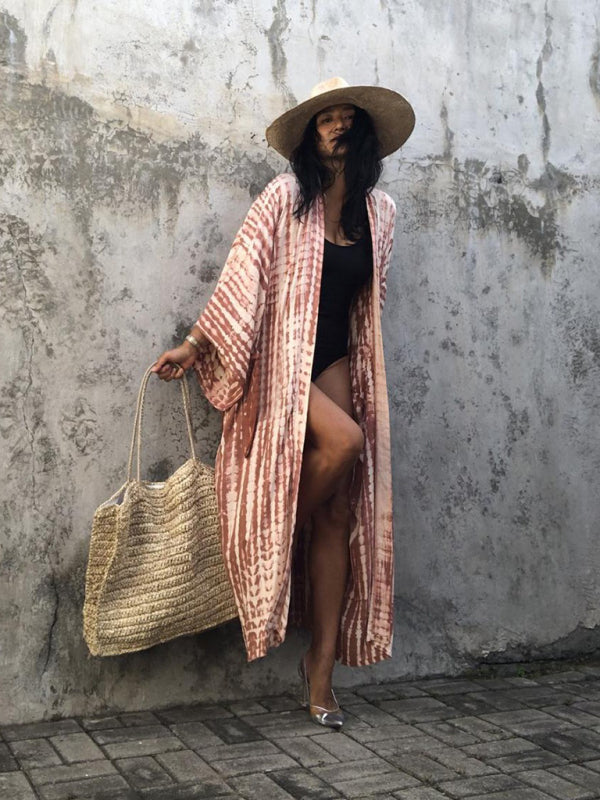 Beach Cover Up Tie Dye Graphic Print Sun Protection Cardigan Bikini Over Cover Up - 3 colours available