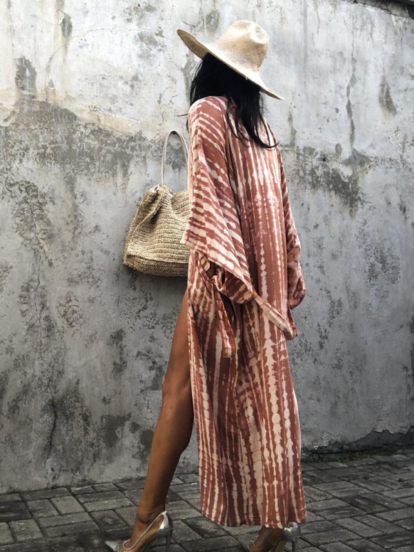 Beach Cover Up Tie Dye Graphic Print Sun Protection Cardigan Bikini Over Cover Up - 3 colours available