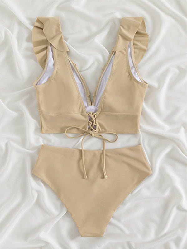 New women's lace V-neck ruffled high-waist split swimsuit bikini - 10 colours available