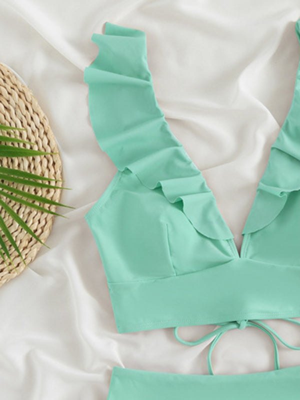 New women's lace V-neck ruffled high-waist split swimsuit bikini - 10 colours available