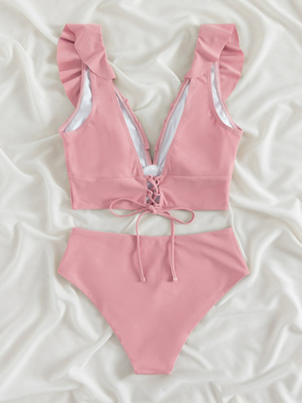 New women's lace V-neck ruffled high-waist split swimsuit bikini - 10 colours available
