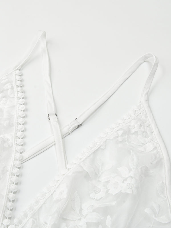 Deep V-neck backless suspender dress lace beach dress