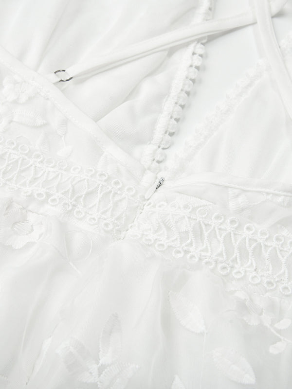 Deep V-neck backless suspender dress lace beach dress