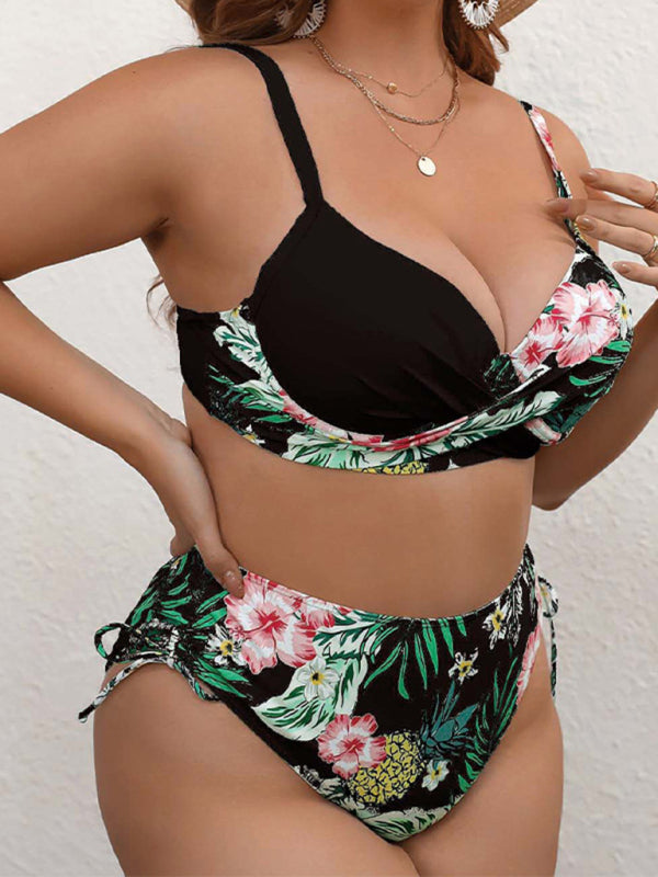plus size drawstring floral bikini - 2 colours available