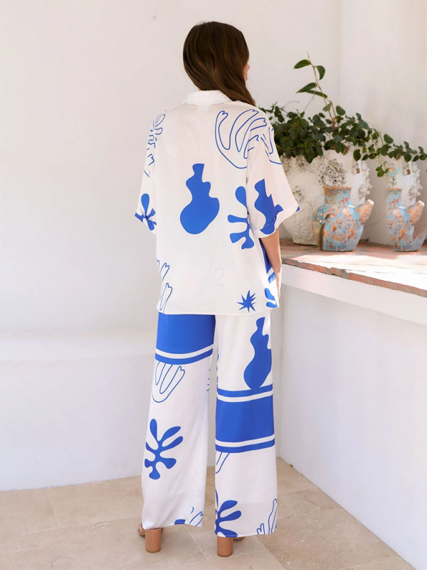New Lapel Casual Fashion Home Loose Two-piece Set - 2 colours available