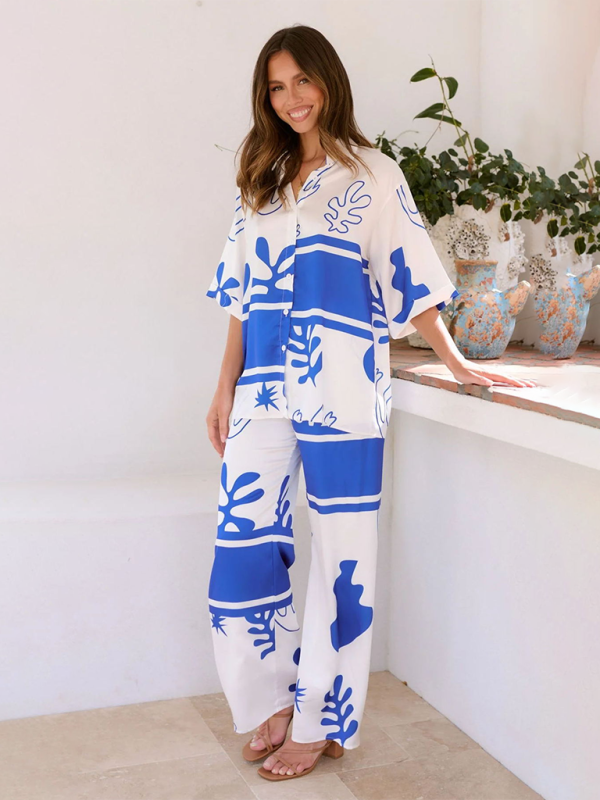New Lapel Casual Fashion Home Loose Two-piece Set - 2 colours available