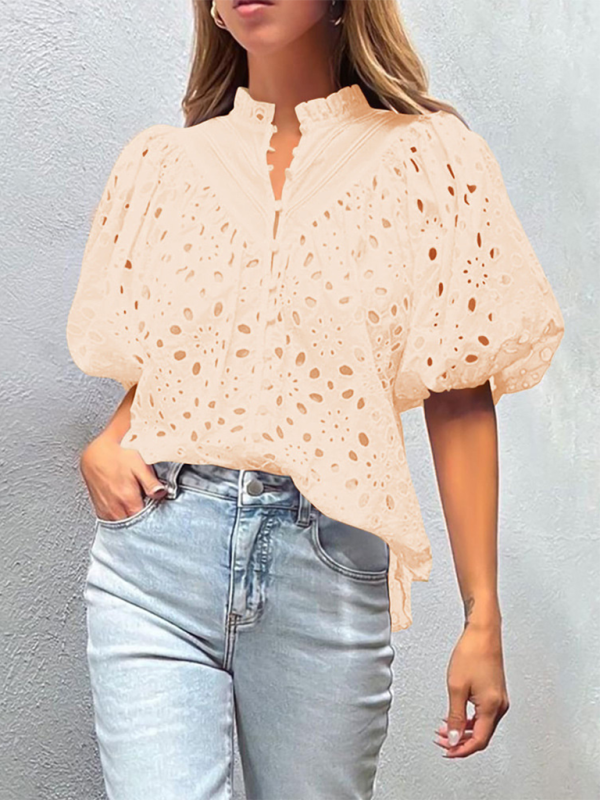 Women's New Style Puff Sleeve Embroidered Shirt - 4 colours available