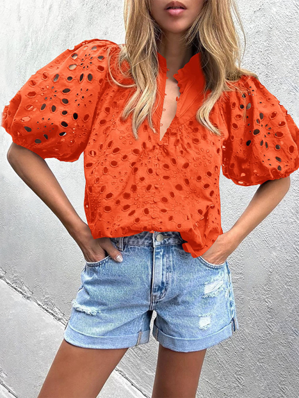 Women's New Style Puff Sleeve Embroidered Shirt - 4 colours available