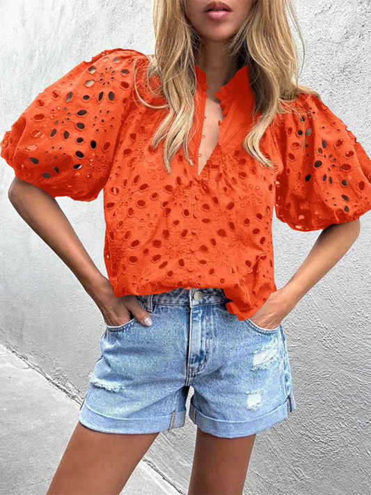 Women's New Style Puff Sleeve Embroidered Shirt - 4 colours available