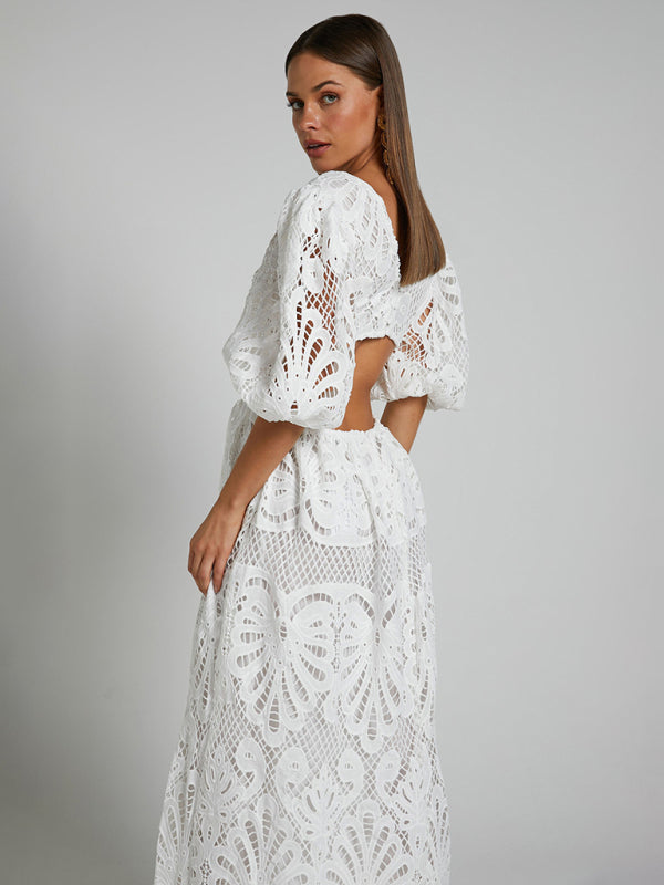 Women's Hollow V-neck Lace Embroidery Sexy Waist-baring Dress - 5 colours available