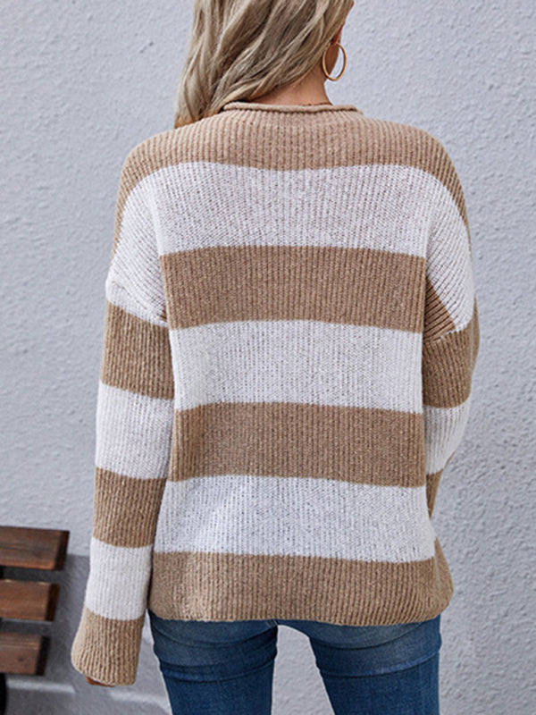 Women's Fashion Long Sleeve Striped Turtleneck Sweater