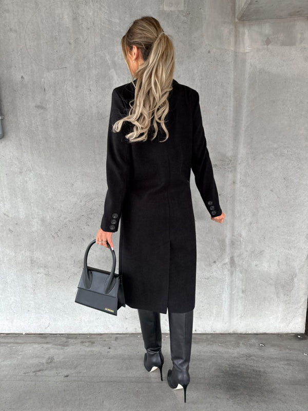 Women’s Classy Business Casual Overcoat With Button Fastens And Front Pockets