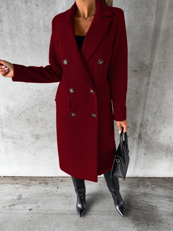 Women’s Classy Business Casual Overcoat With Button Fastens And Front Pockets