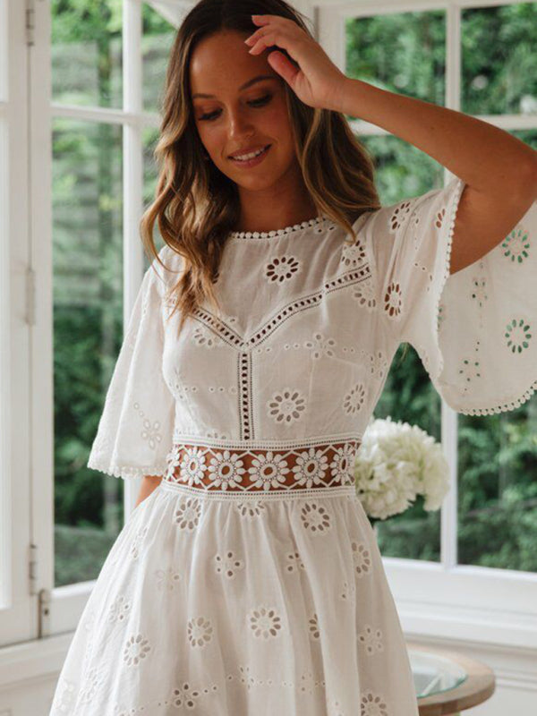 Women's Woven Sexy Open Back Hollow Fringed Dress