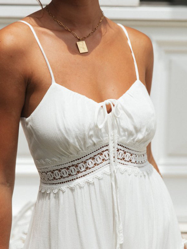 Women's bohemian paneled lace midi dress