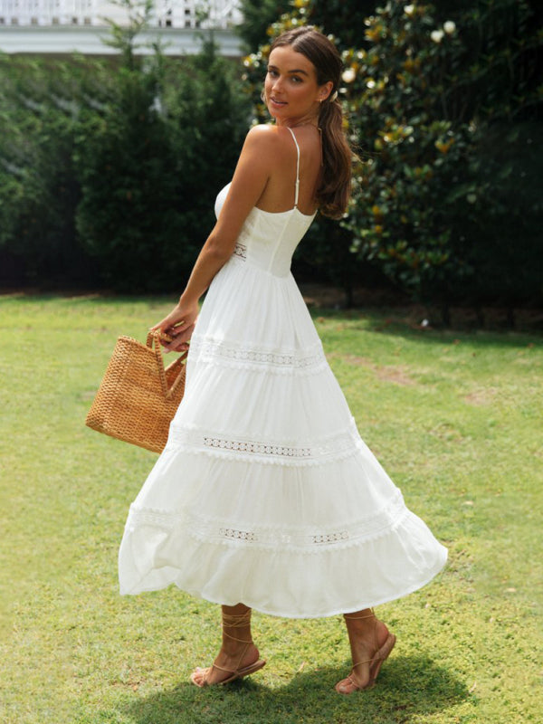 Women's bohemian paneled lace midi dress