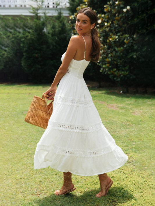 Women's bohemian paneled lace midi dress