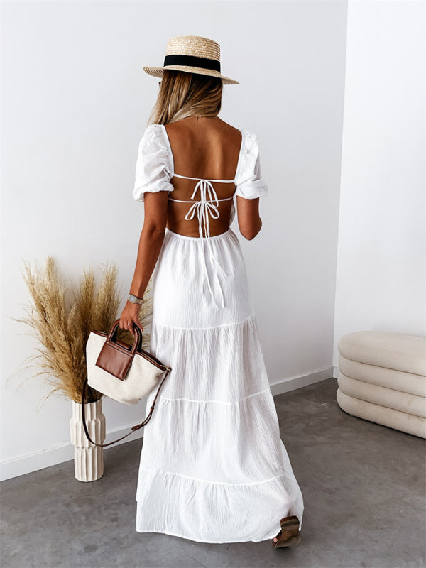 Women's Solid Color Tiered Sweetheart Empire Waist Off-the-shoulder Dress