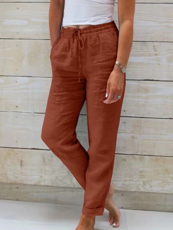 Women's Elastic Waist Solid Color Wide Leg Pants Loose Trousers - 3 colours available