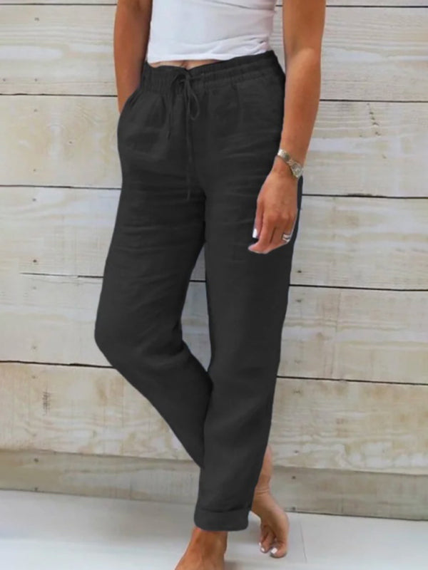 Women's Elastic Waist Solid Color Wide Leg Pants Loose Trousers - 3 colours available