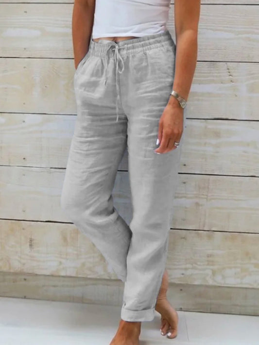 Women's Elastic Waist Solid Color Wide Leg Pants Loose Trousers - 3 colours available