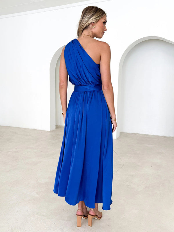 Women's One Shoulder Slim Waist Strapless Backless Dress - 9 colours available
