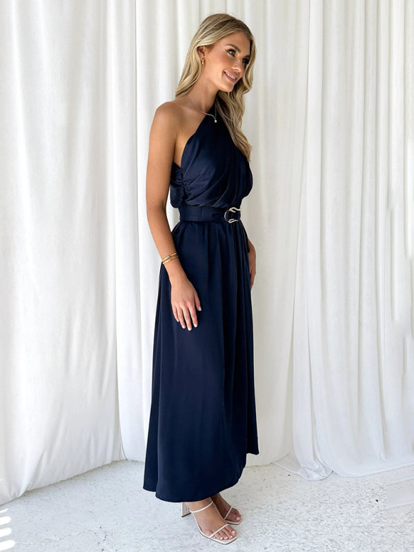 Women's One Shoulder Slim Waist Strapless Backless Dress - 9 colours available