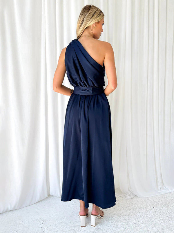 Women's One Shoulder Slim Waist Strapless Backless Dress - 9 colours available