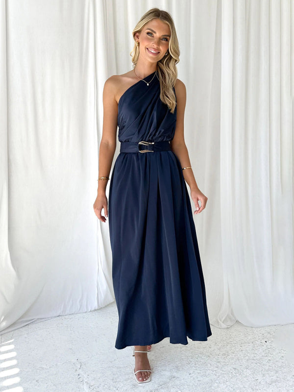 Women's One Shoulder Slim Waist Strapless Backless Dress - 9 colours available