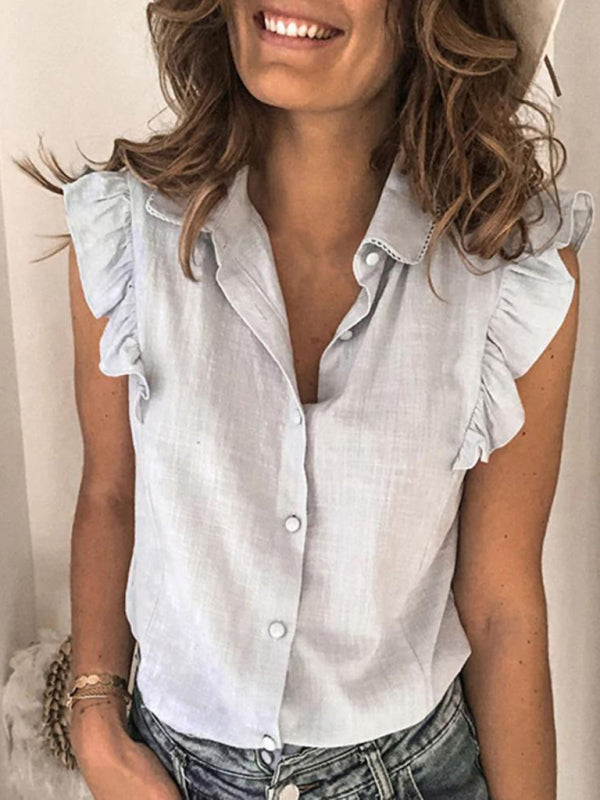 New casual solid color lapel loose shirt - 3 colour options