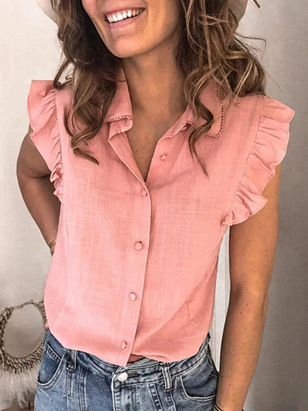 New casual solid color lapel loose shirt - 3 colour options