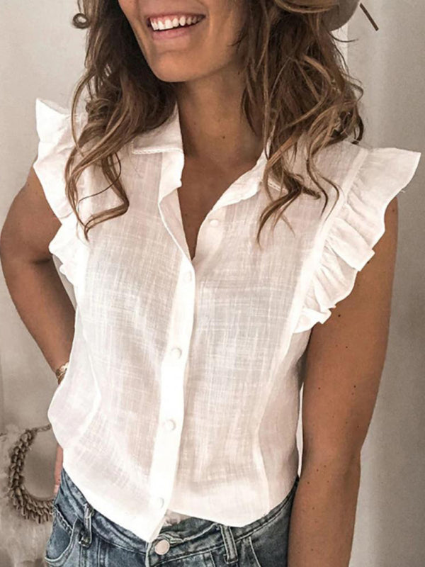 New casual solid color lapel loose shirt - 3 colour options