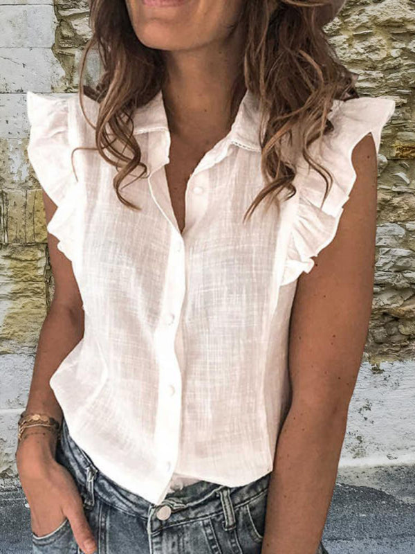 New casual solid color lapel loose shirt - 3 colour options