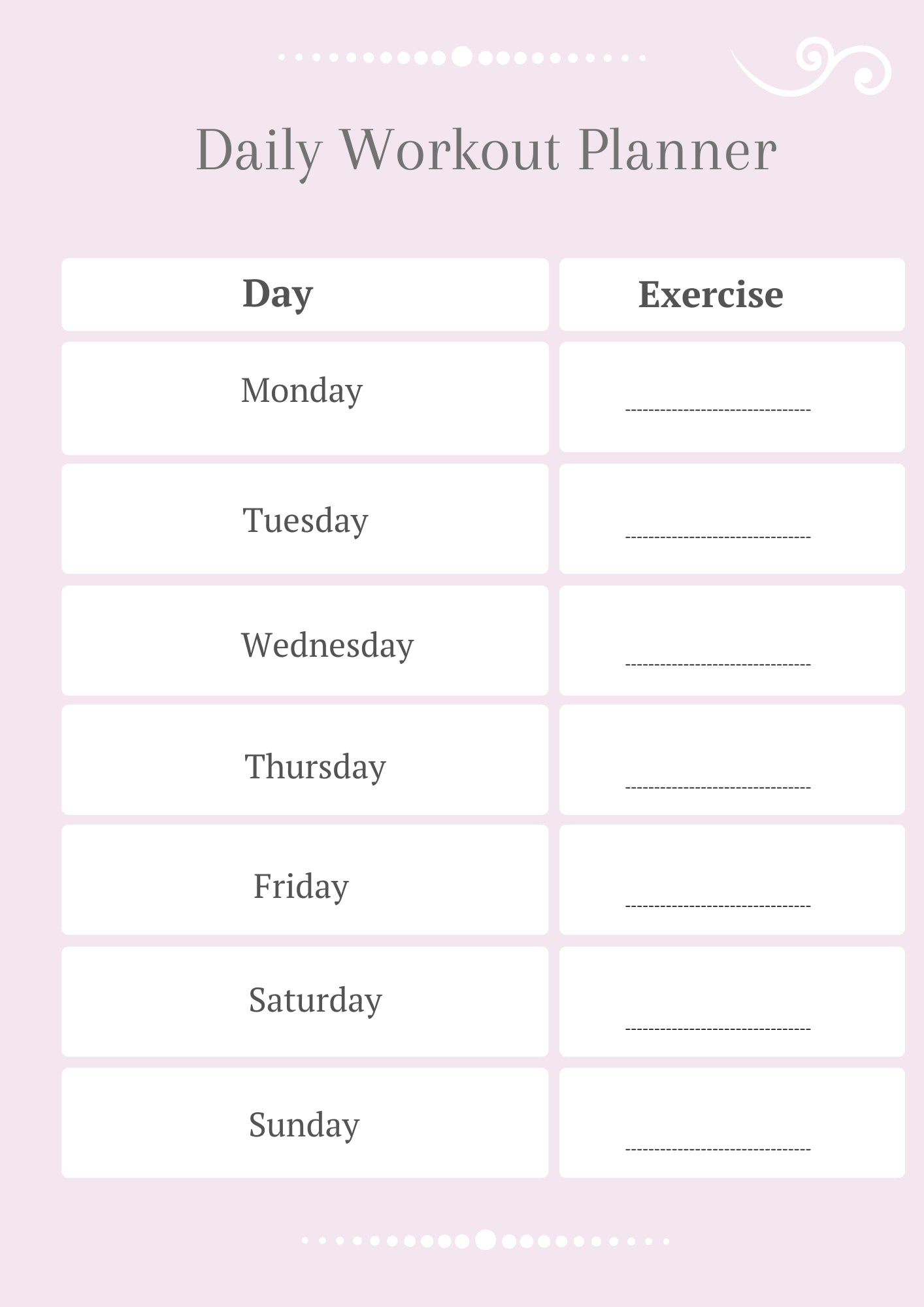 Printable Daily Workout Planner