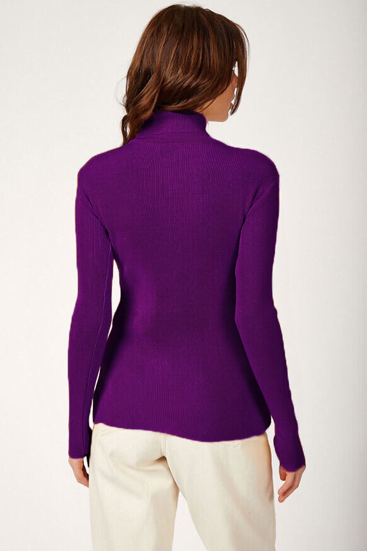 Purple Ribbed Long Sleeve Polo Neck Jumper