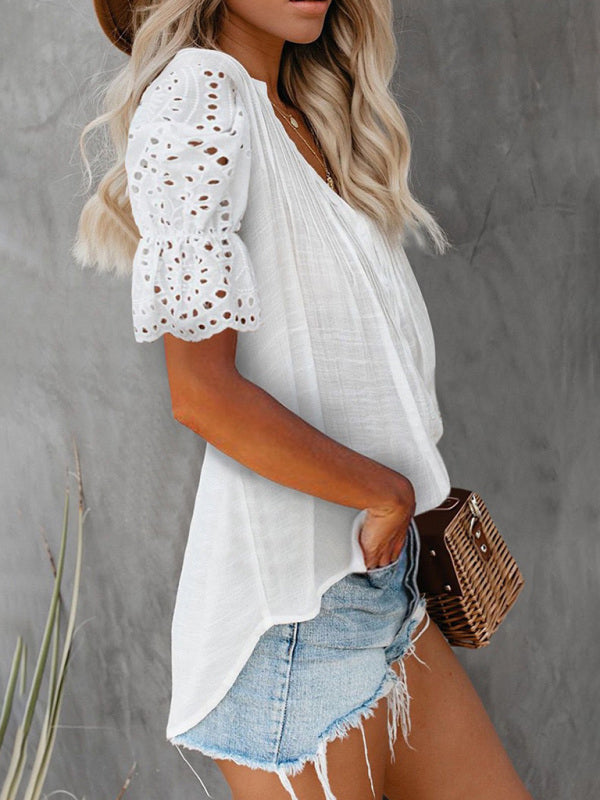 White Lacey Pretty Short Sleeve Blouse