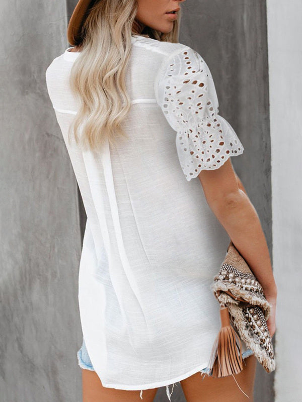 White Lacey Pretty Short Sleeve Blouse