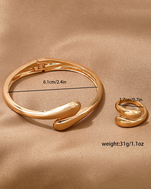 Elegant metal geometric ring smooth bracelet ring jewelry two-piece set - 2 Colours Available