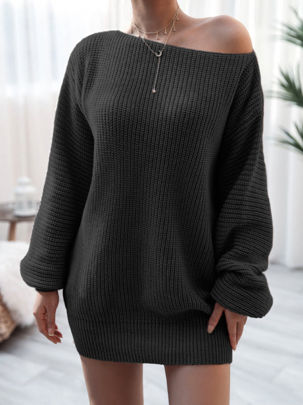 Women's straight neck casual loose knit dress - 4 Colours Available