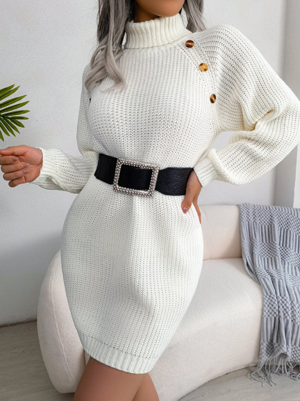 Women's casual button high neck long sleeve dress - 3 Colours Available