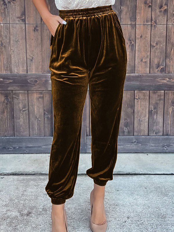 Women's Solid color elasticated waist casual pants - 4 colours available