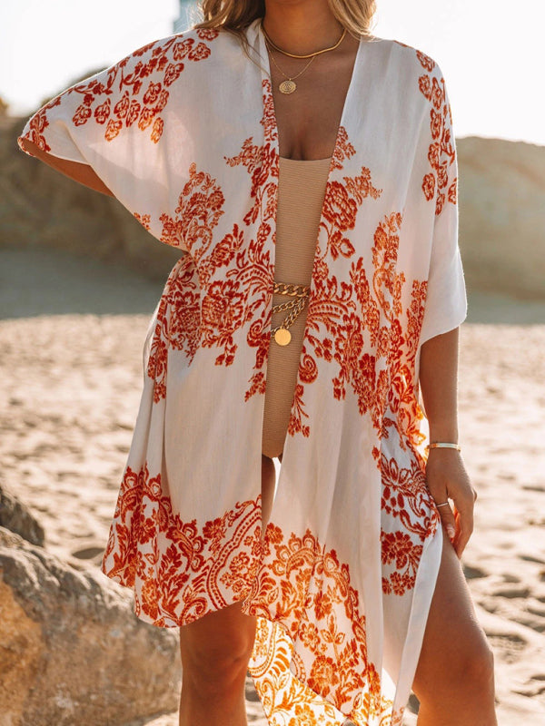 New mid-length slit chiffon printed beach cover up - 2 colours available