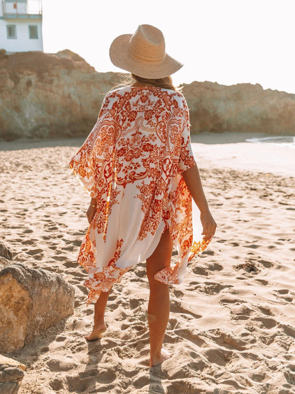 New mid-length slit chiffon printed beach cover up - 2 colours available