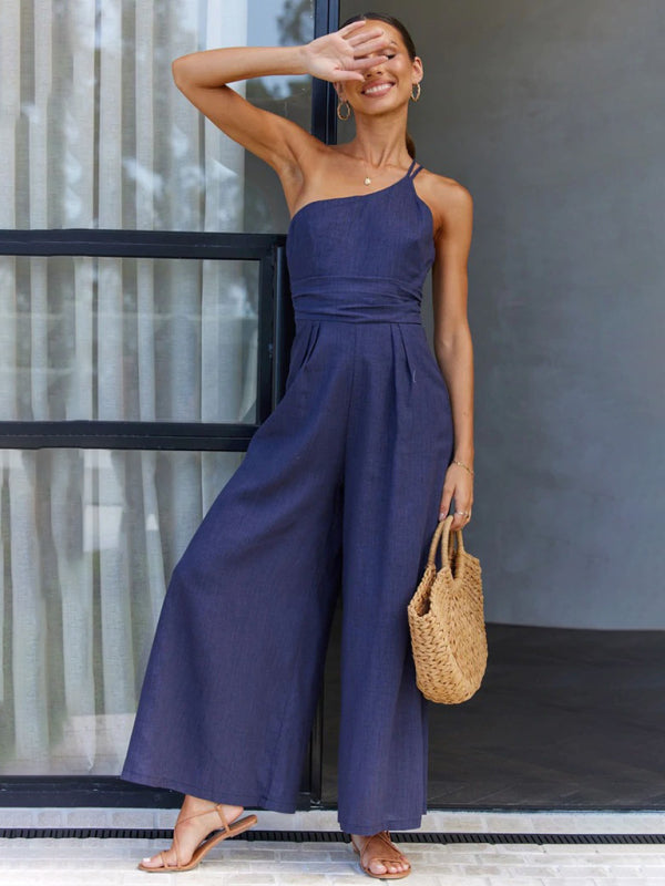 New casual, comfortable sleeveless backless loose wide-leg jumpsuit - 4 colours available